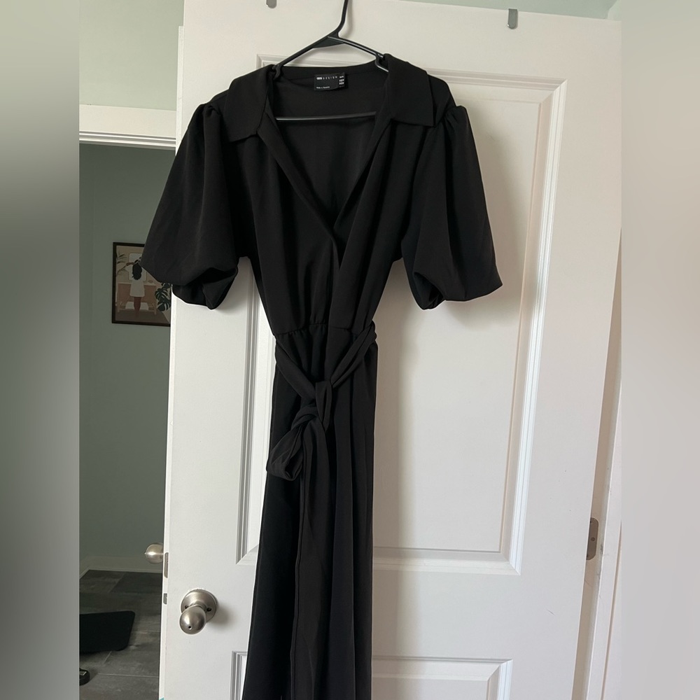 Black a line belted dress
